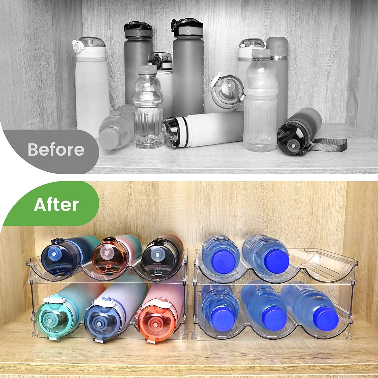 Effortlessly Organize Your Space with Our Stackable Water Bottle Storage Rack - 2 Pack of Clear Acrylic Holders