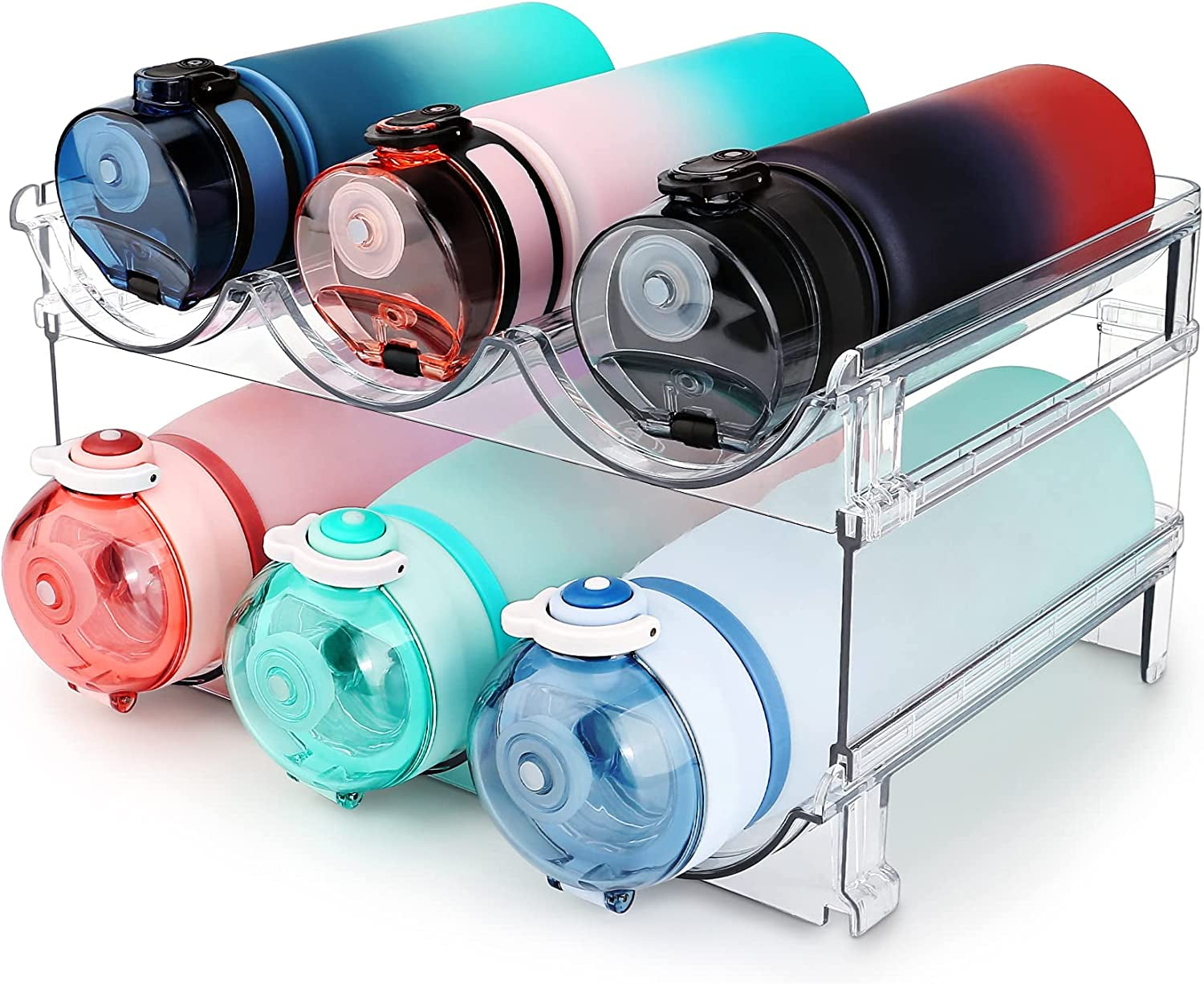 Effortlessly Organize Your Space with Our Stackable Water Bottle Storage Rack - 2 Pack of Clear Acrylic Holders