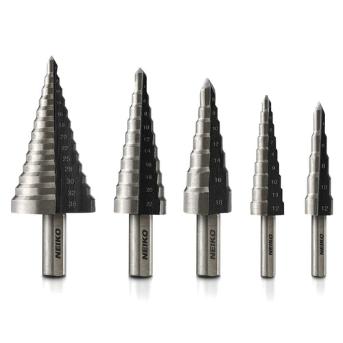 10198A Step Drill Bit Set | 5 Piece, 4Mm- 35Mm | Metric Titanium High Speed Steel Unibit, Stepper Cone Drill Bit | Two Flute Step down Bits, 135 Degree Point