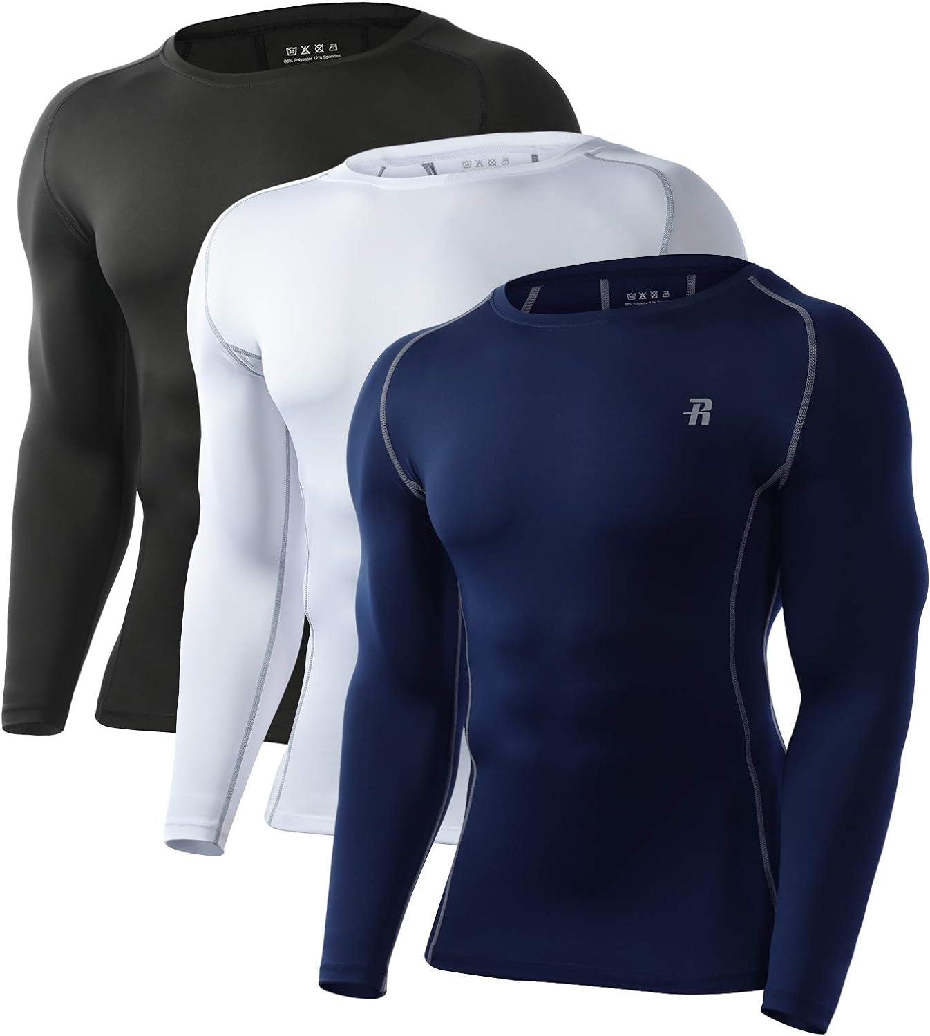 Elevate Your Workout with Our Men's Long Sleeve Compression Shirts - Cool Dry Athletic Tees in Black, White, and Navy